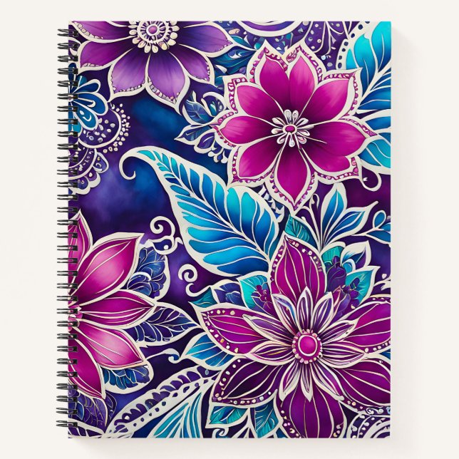 Cuaderno de notas en espiral de arte de Batik flor (Anverso)