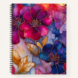 Cuaderno de notas en espiral de arte de tinta flor