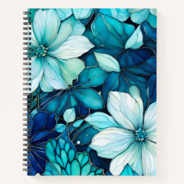 Cuaderno de notas en espiral de arte de tinta flor