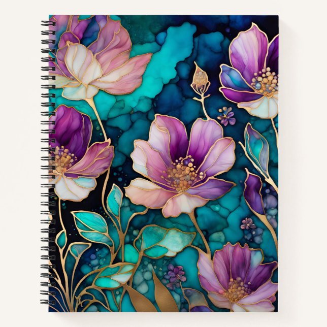Cuaderno de notas en espiral de arte de tinta flor (Anverso)