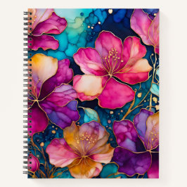 Cuaderno de notas en espiral de arte de tinta flor