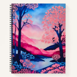 Cuaderno de notas en espiral de arte del bosque de