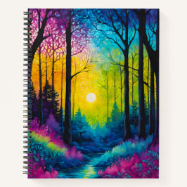 Cuaderno de notas en espiral de arte del bosque de
