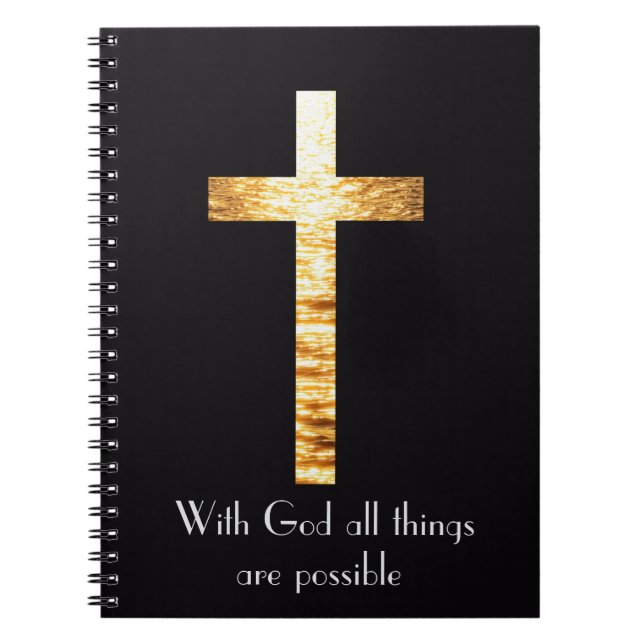 Cuaderno de notas espiral Cruz de Oro con Dios (Frente)