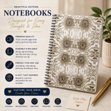 Cuaderno de notas floral beige elegante