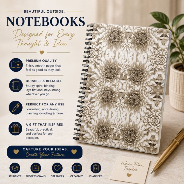 Cuaderno de notas floral beige elegante (Subido por el creador)