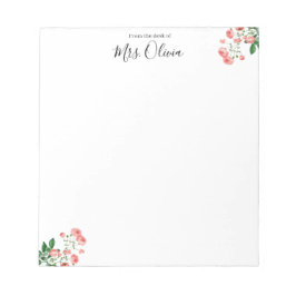 Cuaderno de notas floral rosa para profesores