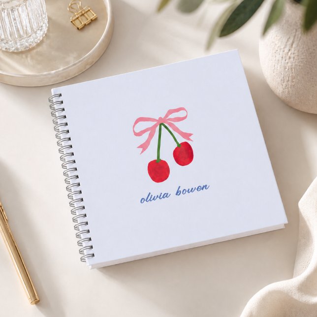 Cuaderno de Notas | Lazo Coqueto de Cereza Lindo (A cute design notebook with coquette bow and cherries, perfect for journalling or gifting)