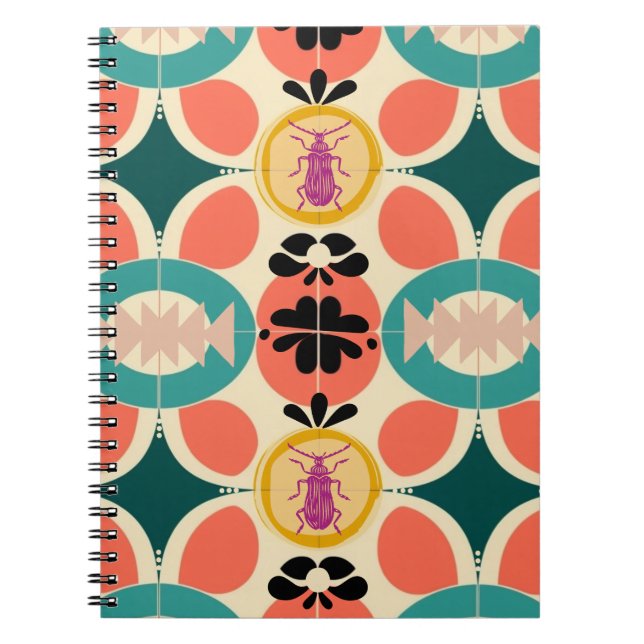 Cuaderno de notas | Patrón de escarabajo retro (Frente)