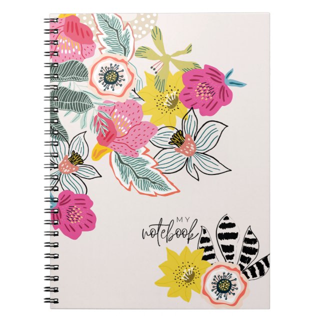 Cuaderno de notas | Patrón de flor abstracta rosa (Frente)