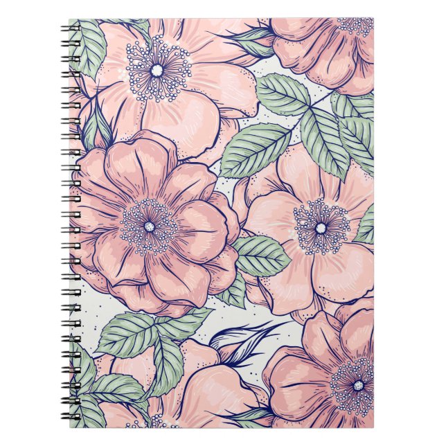 Cuaderno de notas | Patrón de Flor Rosa (Frente)