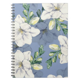 Cuaderno de notas | Patrón de flores azules y blan