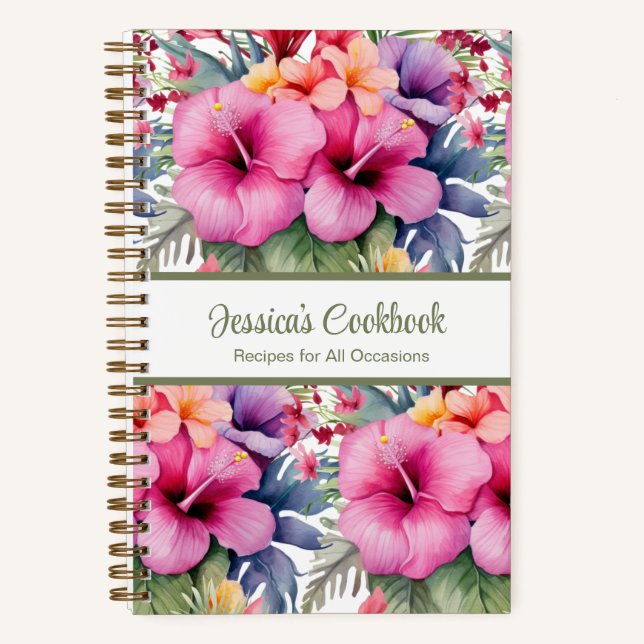 Cuaderno de notas personalizado de cocina con flor (Anverso)