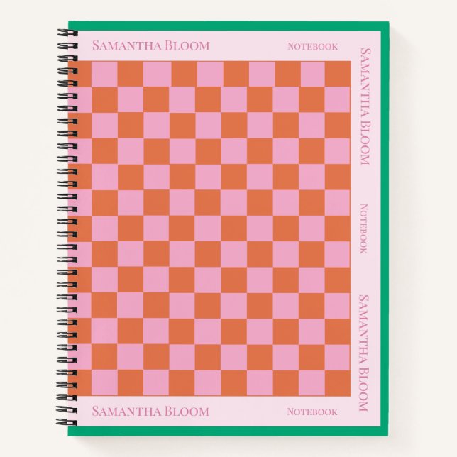 Cuaderno de notas rosadas de Naranja de patrón con (Anverso)