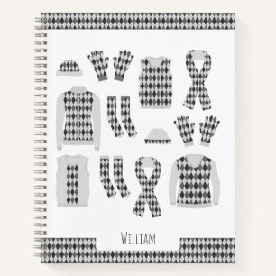 Cuaderno de objetos con patrón Argyle gris