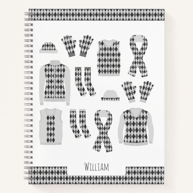 Cuaderno de objetos con patrón Argyle gris (Anverso)