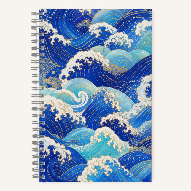 Cuaderno de olas del océano japonés elegante (Anverso)