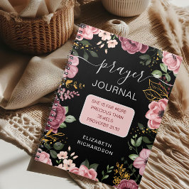 Cuaderno de oraciones con flores rosadas y negras 