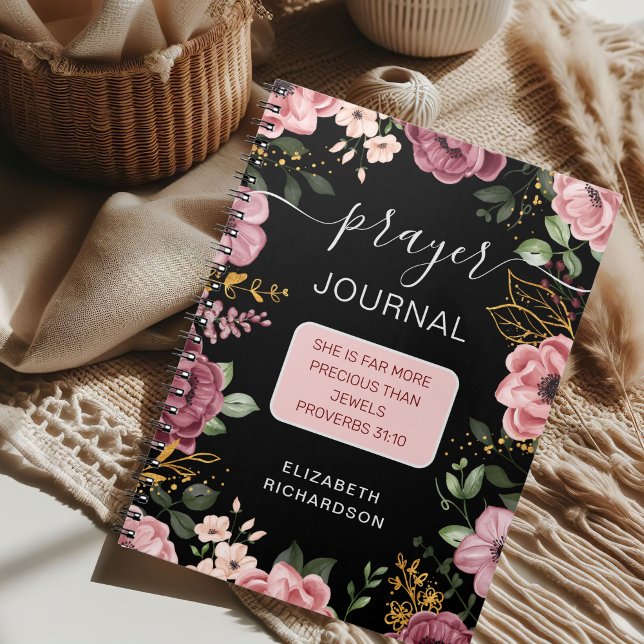 Cuaderno de oraciones con flores rosadas y negras  (Subido por el creador)