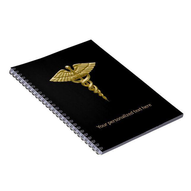 Cuaderno de oro médico con caduceo en negro - Clas (Lado Derecho)