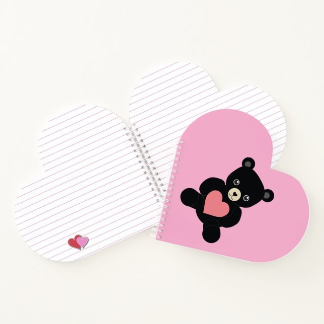 Cuaderno de osito de peluche negro con corazón (Interior)