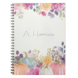 Cuaderno de otoño de calabaza floral personalizado