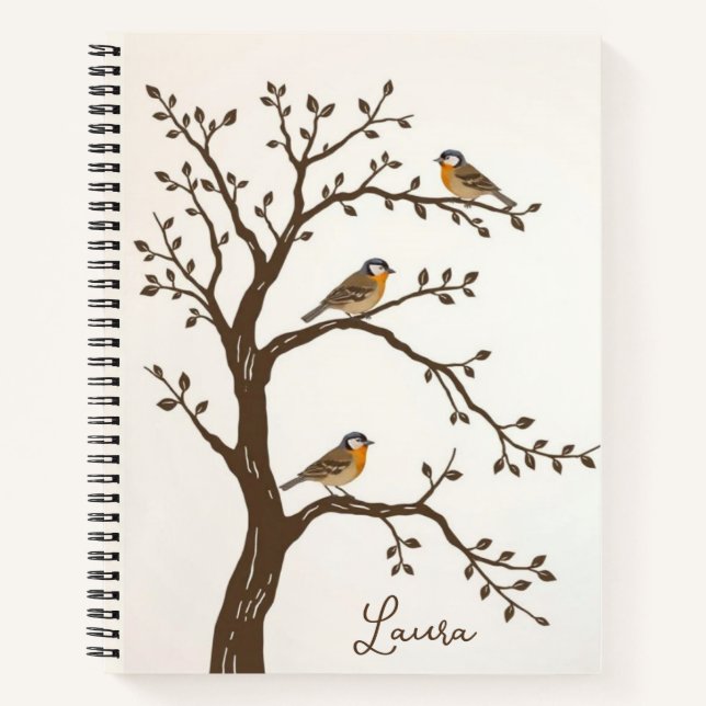 Cuaderno de pájaros lindos en un árbol (Anverso)