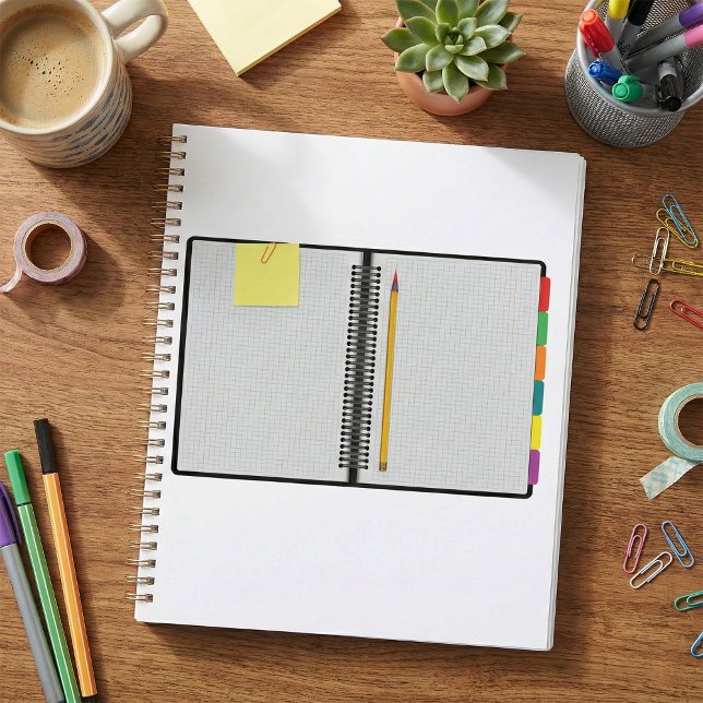 Cuaderno de papel cuadriculado abierto con lápiz (Subido por el creador)