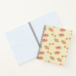 Cuaderno de papel cuadriculado floral con acuarela