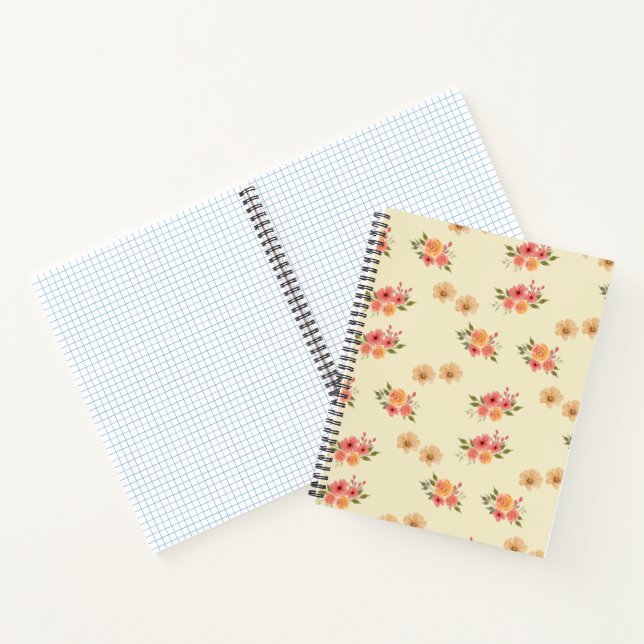 Cuaderno de papel cuadriculado floral con acuarela (Interior)