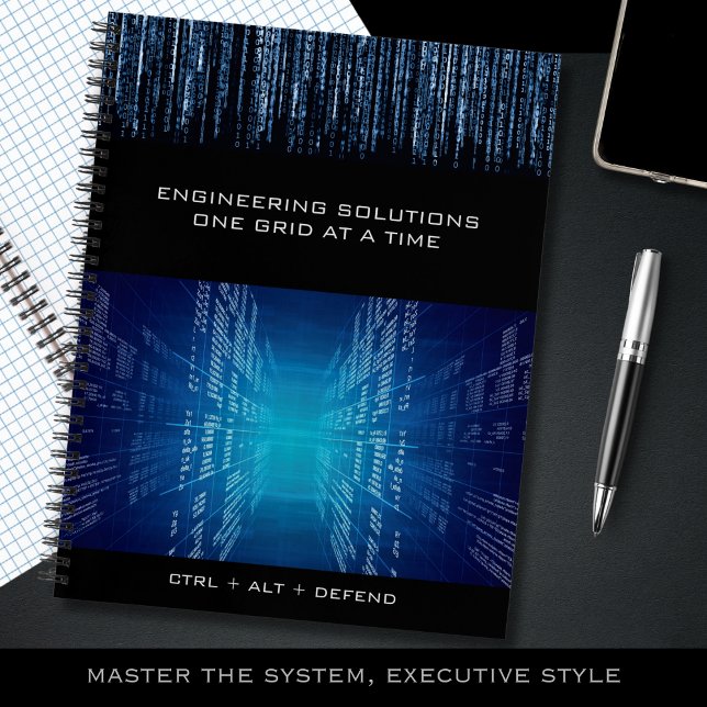Cuaderno de papel gráfico cibernético técnico ejec (Master the system, executive style with a high-tech graph paper notebook)