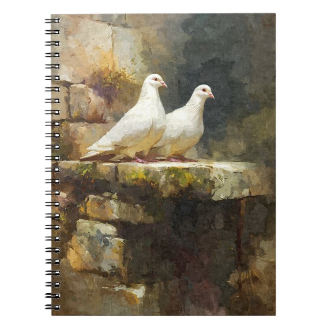 Cuaderno de pared de piedra de palomas blancas (Frente)