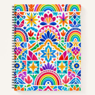 Cuaderno de patrón de baldosas de arcoíris brillan
