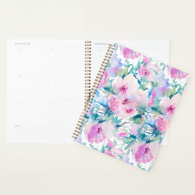 Cuaderno de patrón de collage de flores rosas y az (Demostración)