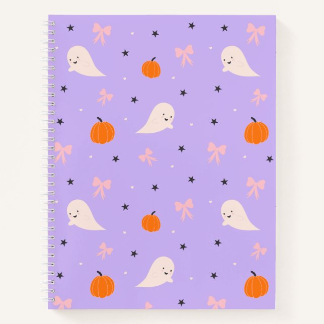 Cuaderno de patrón de fantasma de Halloween morado (Anverso)