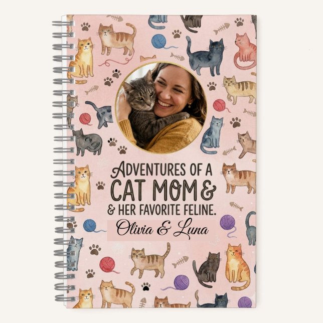 Cuaderno de patrón de gato de acuarela con foto pe (Anverso)