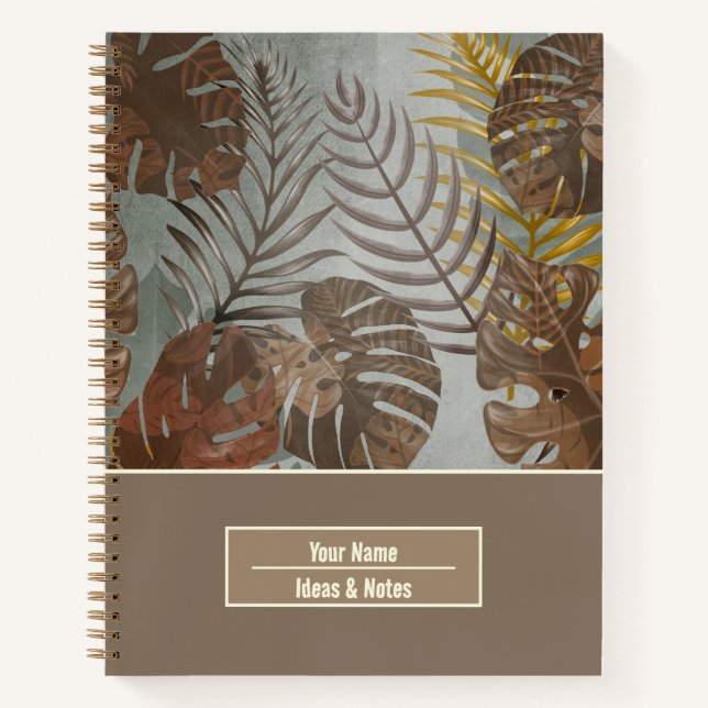 Cuaderno de patrón de hojas de palma tropical sin  (Anverso)