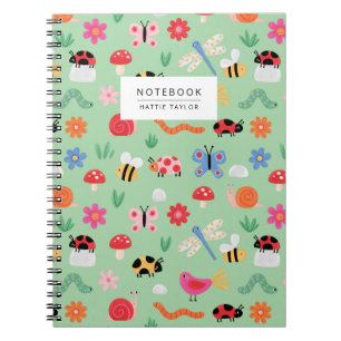 Cuaderno de patrón de insectos lindos de menta