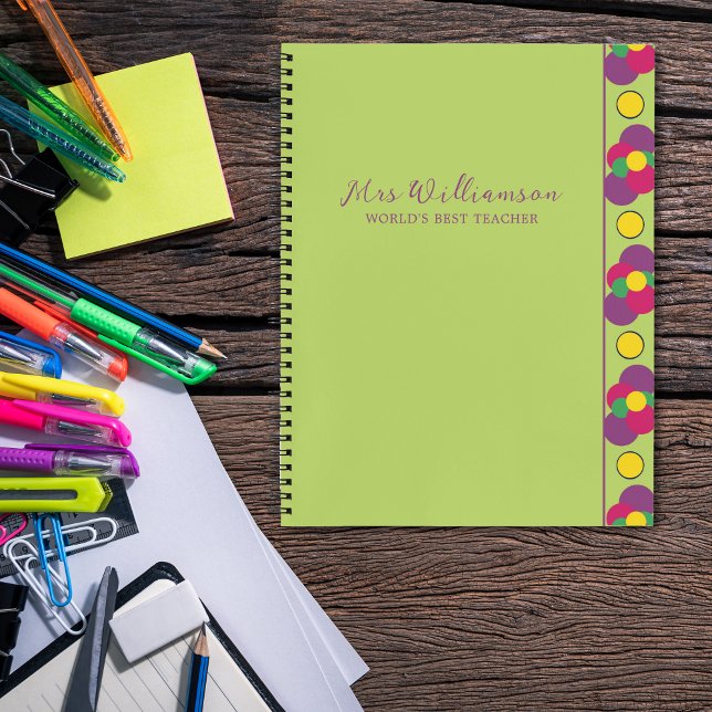 Cuaderno de patrón de resumen moderno (Bright Modern Polka Dot Teacher's Spiral Notebook. Say thank you with this personalised gift.)