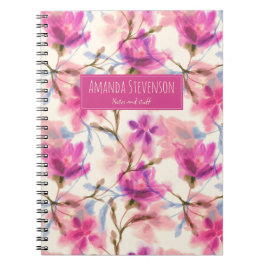 Cuaderno de patrón floral de color de agua rosa