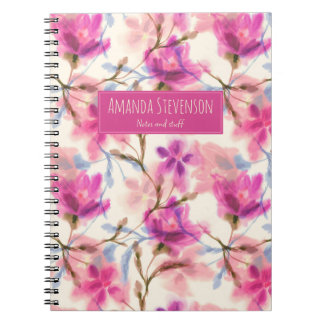 Cuaderno de patrón floral de color de agua rosa