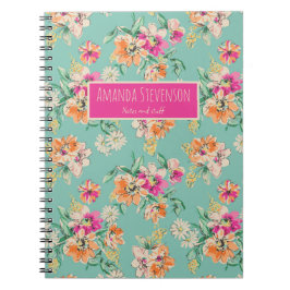 Cuaderno de patrón floral de color rosa y naranja