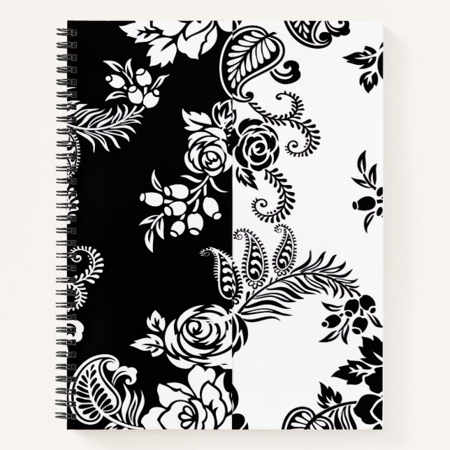 Cuaderno de patrón floral monocromo moderno (Anverso)