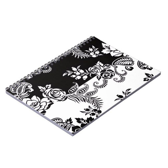 Cuaderno de patrón floral monocromo moderno (Lado Izquierdo)