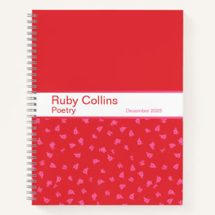 Cuaderno de patrón floral rojo y rosa negrita