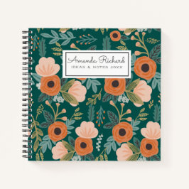 Cuaderno de patrón sinusal verde de rosas rojas