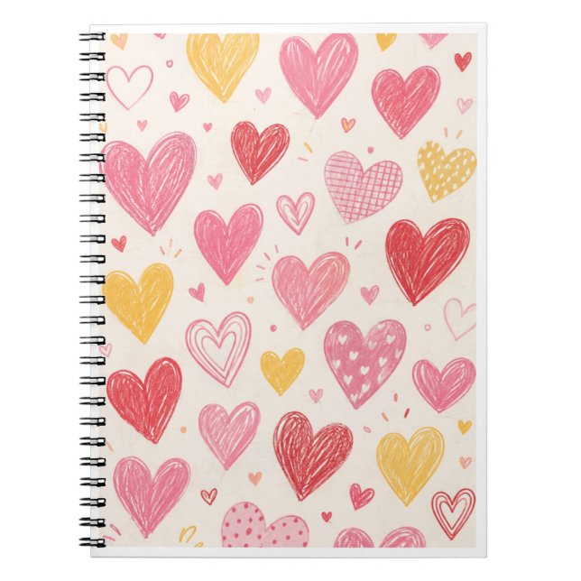 Cuaderno de patrones de corazón dibujados a mano c (Frente)