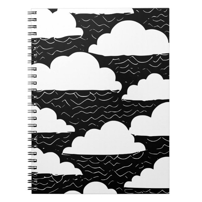 Cuaderno de patrones de nubes en blanco y negro (Frente)
