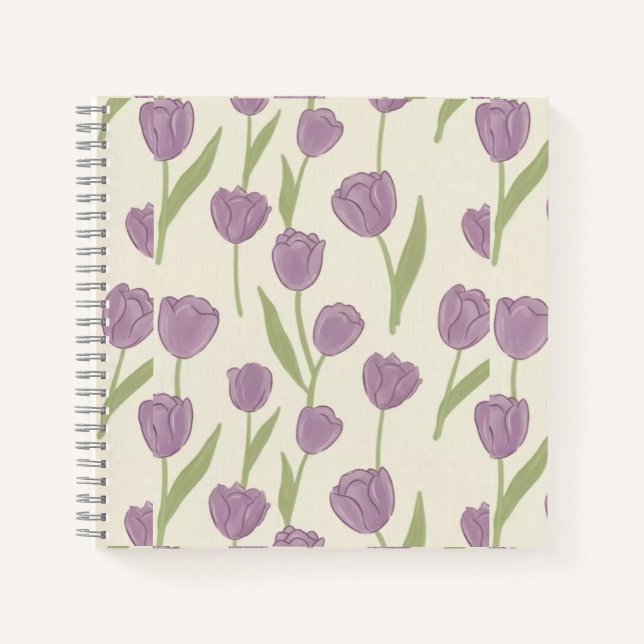 Cuaderno de patrones florales de tulipanes morados (Anverso)