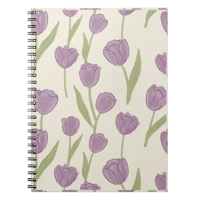 Cuaderno de patrones florales de tulipanes morados (Frente)